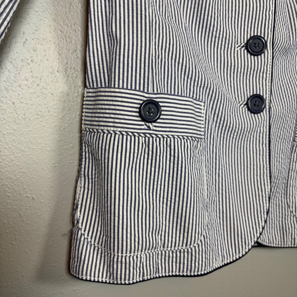 Banana Republic Womens Navy White Seersucker Stripe Blazer Jacket Summer - Picture 4 of 11